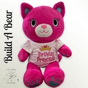Build a Bear KABU Catlynn Pink Purring Cat with Birthday Princess Shirt